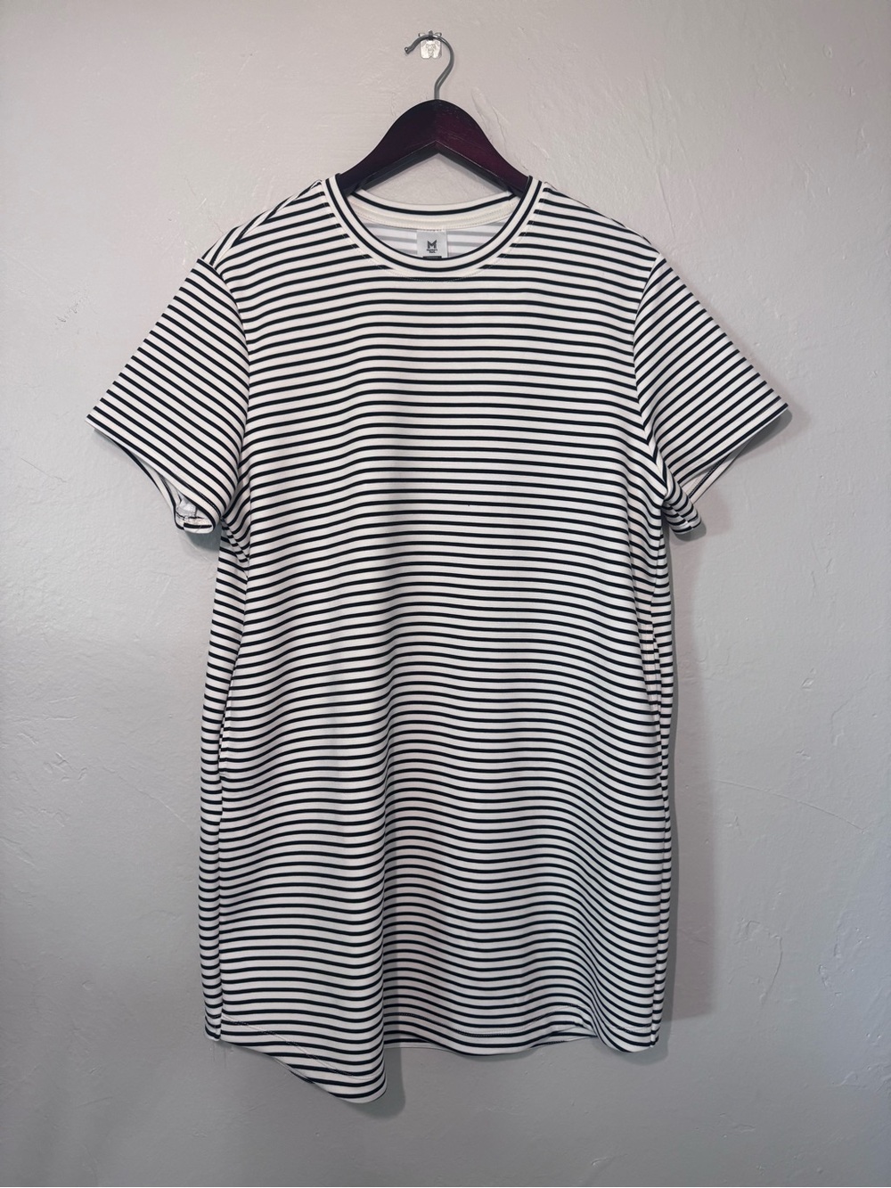French Girl Breton Striped Knit T-Shirt Dress XL (Black/White)